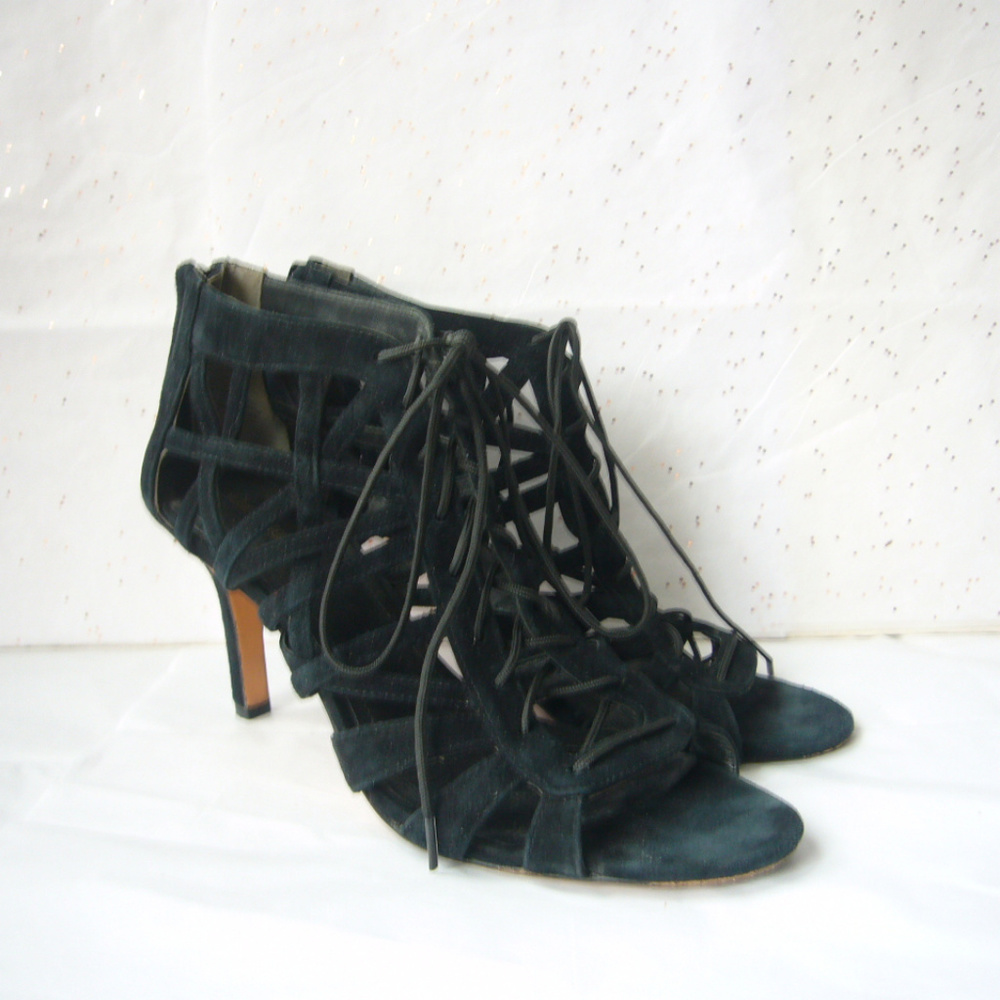 Pour La Victoire Caged Lace Up Black Sandal 10 Whimsigoth Formal Elegant Luxe